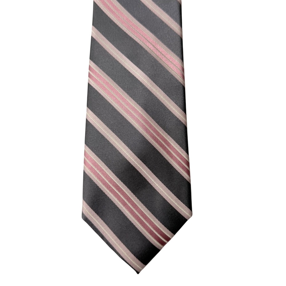 Michael Kors‎ Mens Silk Tie Striped Grey Pink Diagonal Classic Necktie